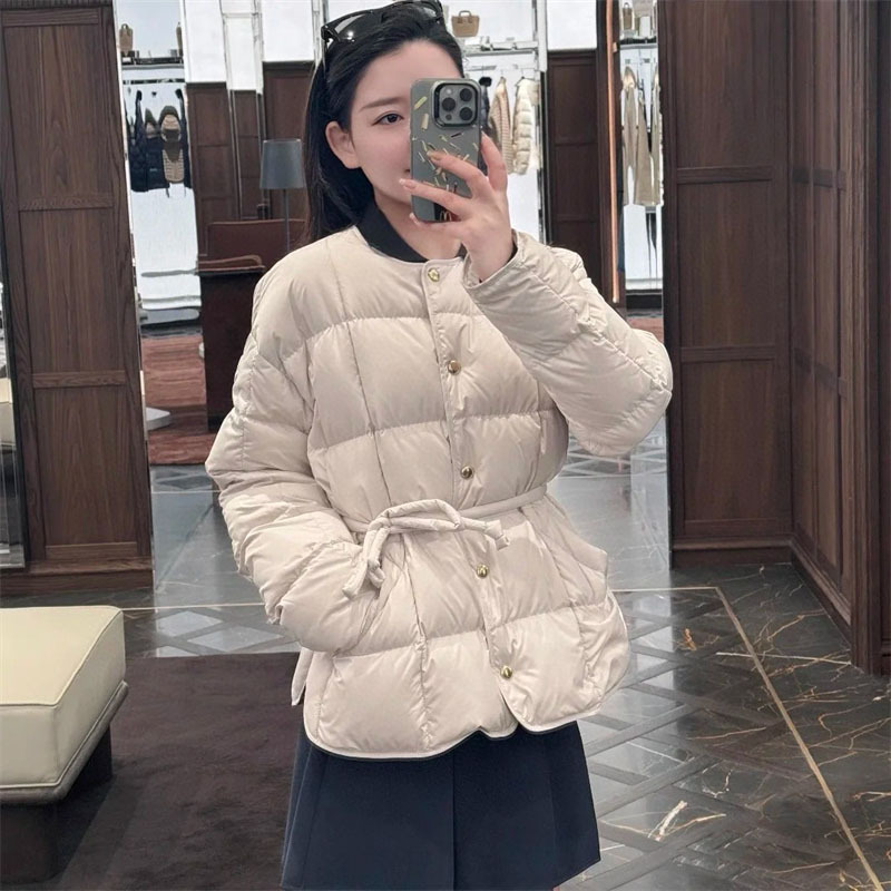 25秋冬新款南油高定Mon简约休闲百搭绑结腰带夹克羽绒服外套|undefined