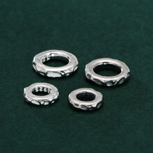 S925纯银盘缠配件锤纹陨石坑隔片圆圈手工串珠DIY编绳配饰面包圈