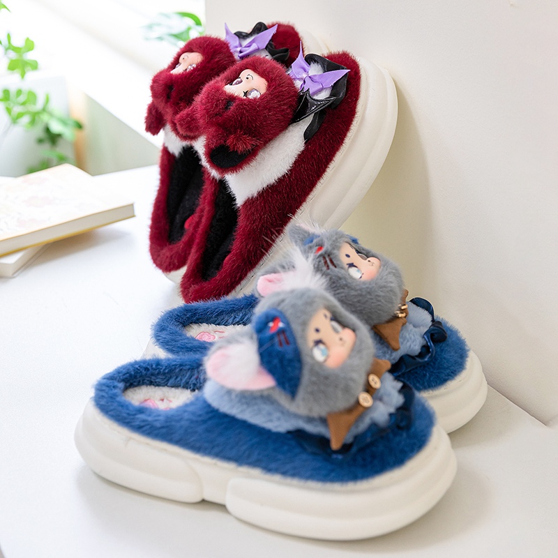 zapatillas de algodón de dibujos animados niñas lindos zapatos de peluche pareja de invierno para damas zapatillas de cabello cálidas interiores