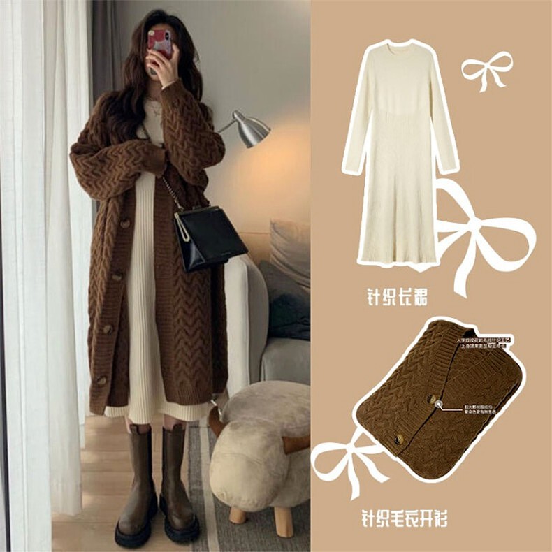 Brown Cardigan Knitted Sweater Jacket Mid-Length Early Autumn Petite Top for Women Early Autumn 2025 New Lazy Style Brown Cardigan Knitted Sweater Jacket Mid-Length Early Autumn Petite Top for Women Early Autumn 2025 New Lazy Style