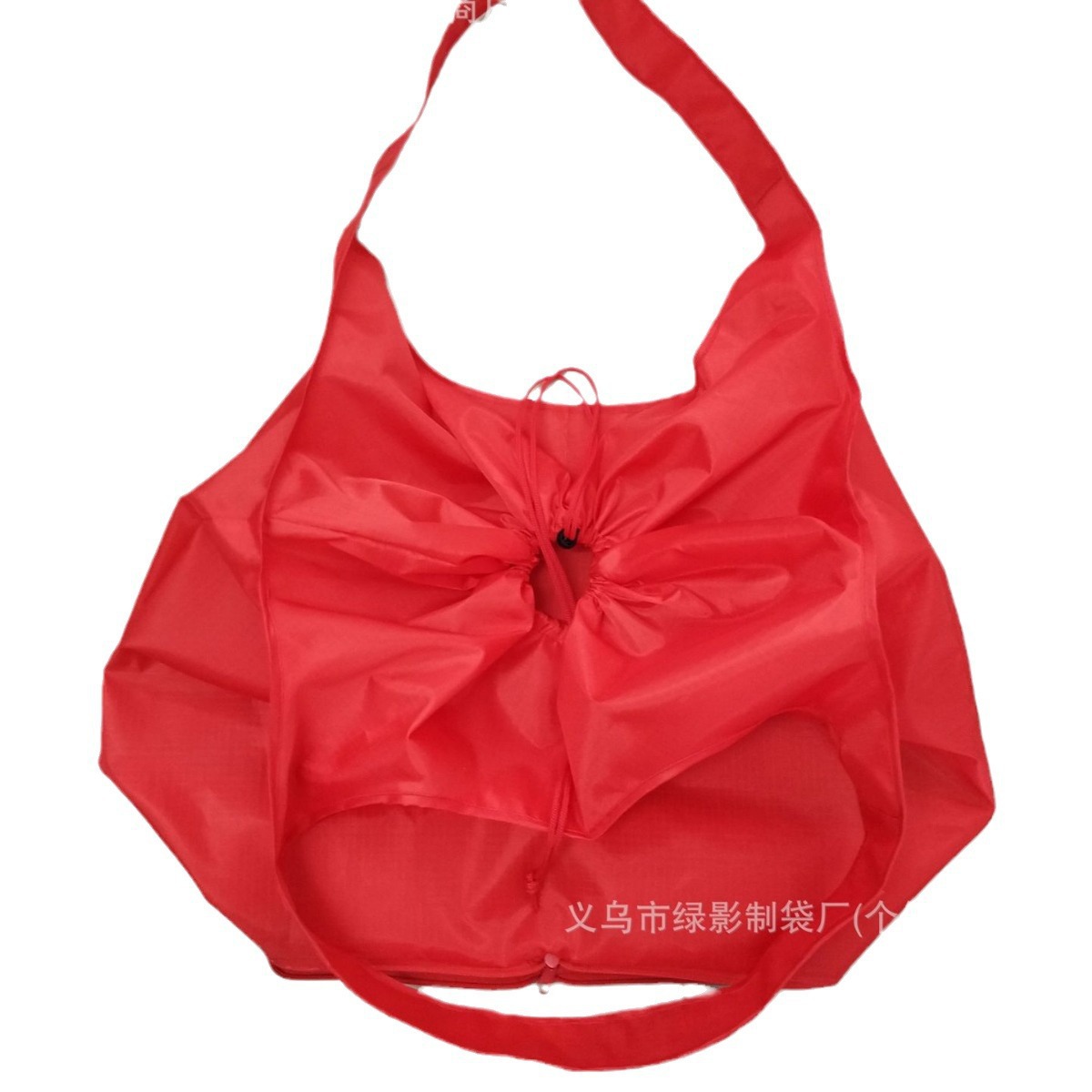 绿色环保多功能折叠拉链包方型超市购物袋红色涤纶布料便携收纳