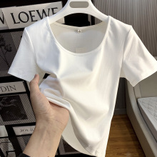 法式正肩方领纯棉短袖T恤女夏季新款设计感修身半袖白色内搭上衣