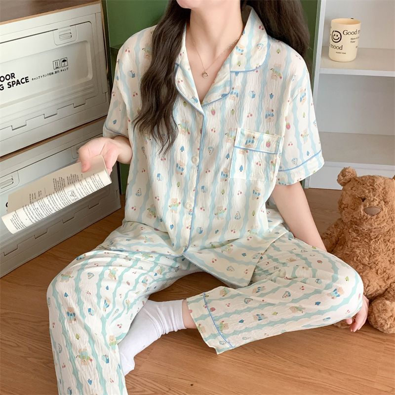Pantalones de mangas cortas de verano de dos piezas nuevas parejas nubes pijamas de algodón de niñas impresión de dibujos animados ropa para el hogar