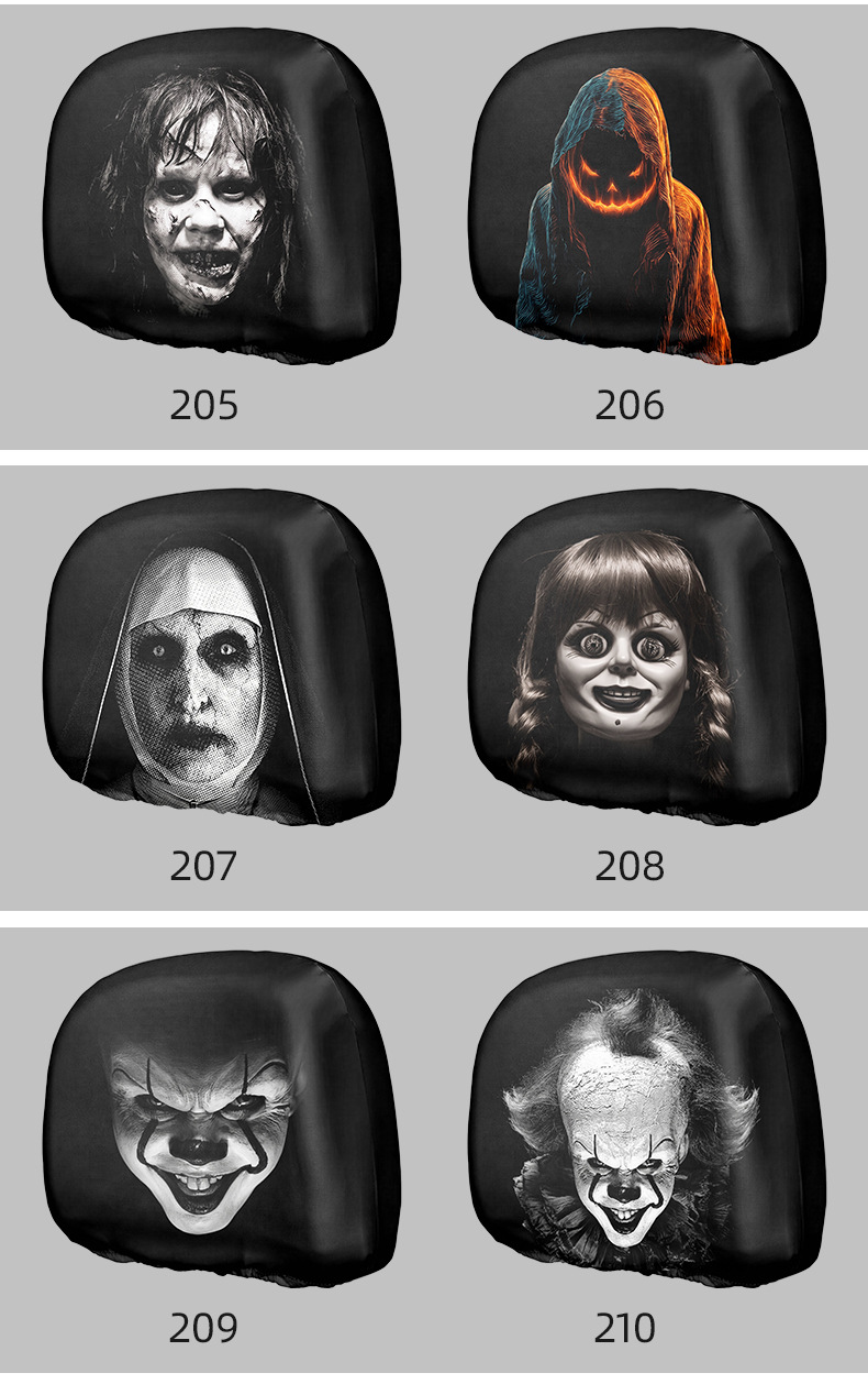 MAKINO FOX Car Headrest Cover High Elasticity Milk Silk Skull Horror Print Halloween Car Headrest Cover