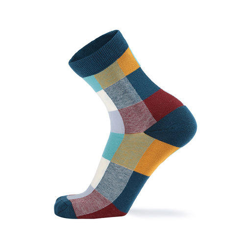 Men's colorful grid socks, men's socks, cotton Korean style, cotton socks, colorful grid, cotton mid-calf socks, classic grid socks for men