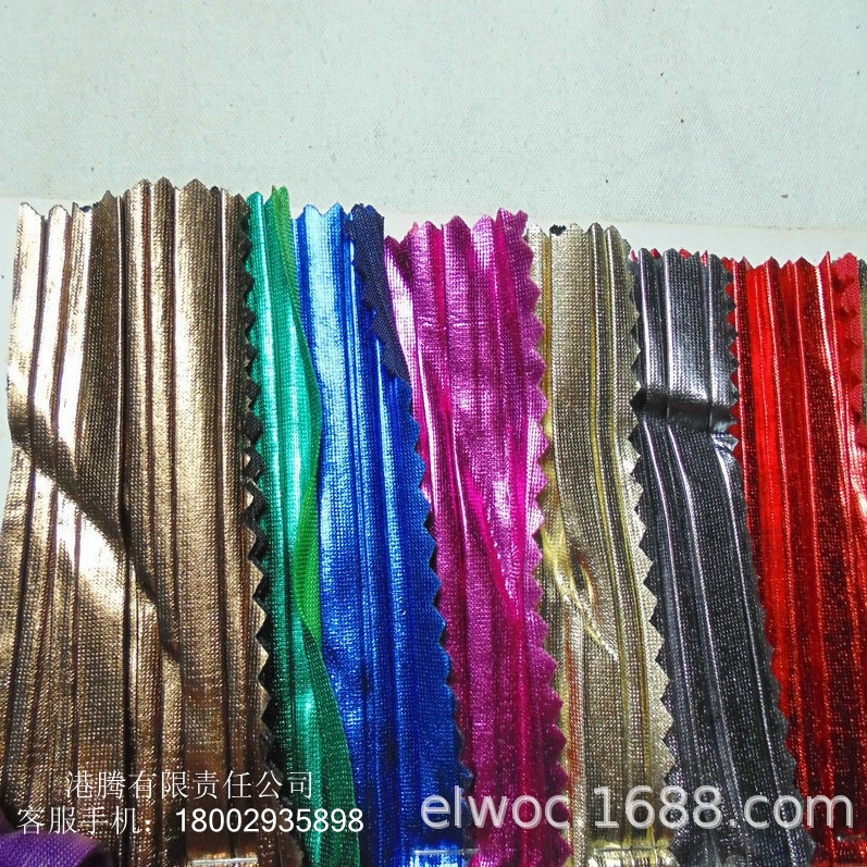 褶皱压皱 弹力亮光金属色针织布佳积 条纹直线 百褶拉伸缩布4762