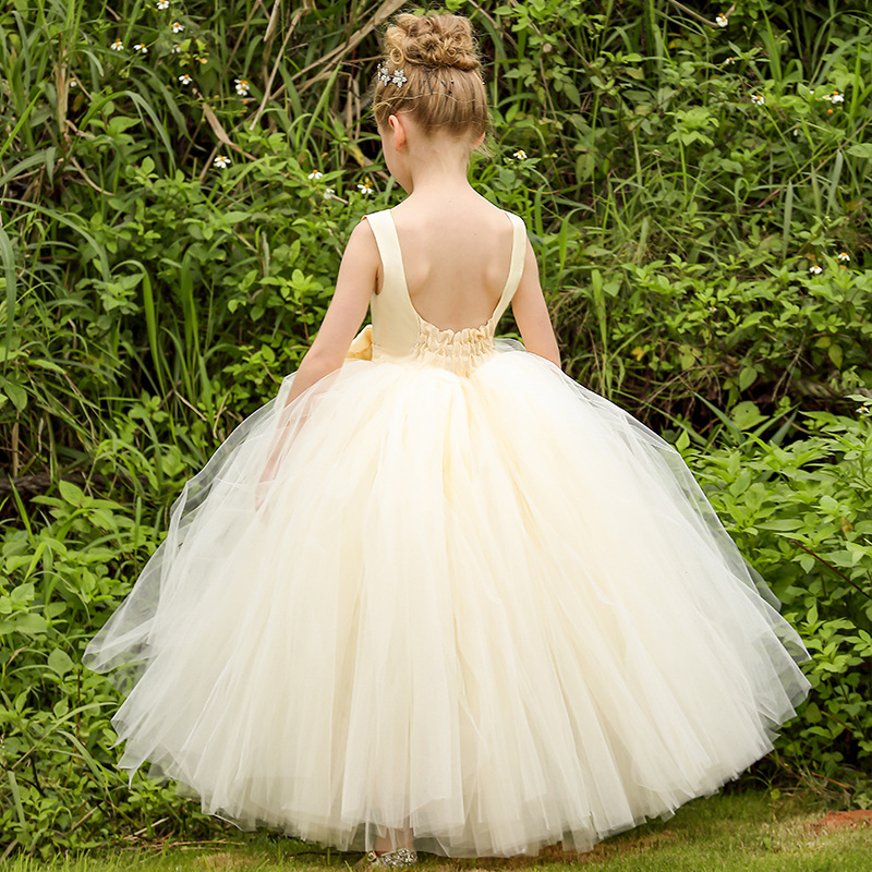 Nuevo europeo y americano transfronterizo vestido de boda de los niños niñas backless rendimiento cumpleaños campus actividad princesa vestido largo