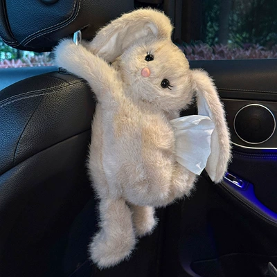 box, popular cute plush rabbit: Car tissue box/set - gray-tissue-box-plain-design