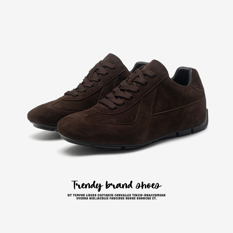 Men's German training shoes with 6CM internal height increase, suede retro high-end boxing training shoes, British style thin-soled casual shoes 6285