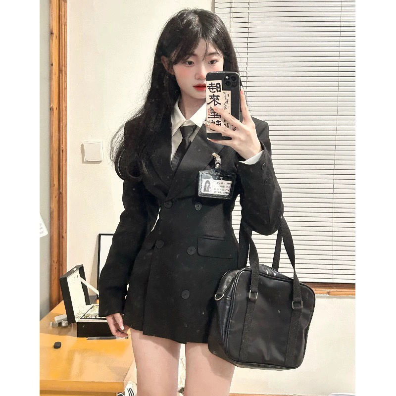 한국 드라마 아카데미 스타일 세트 세트 원피스 여자 가을 겨울 JK 유니폼 허리 세트 코트 셔츠 엉덩이 스커트 3 피스 세트