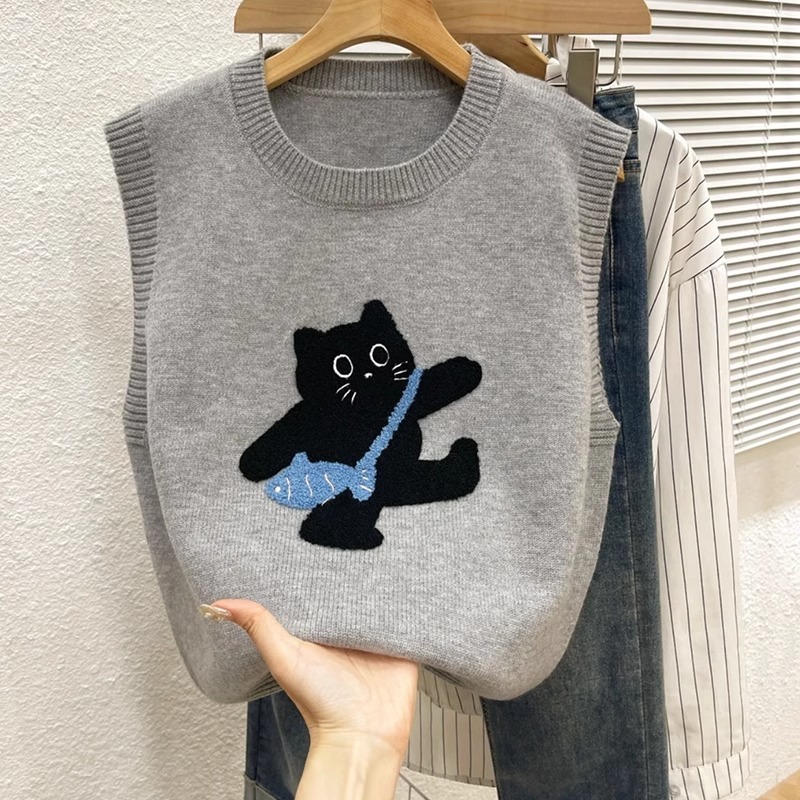 Layered Sweater Vest for Women, 2025 Autumn and Winter Loose Short Knit Vest, New Chinese Style