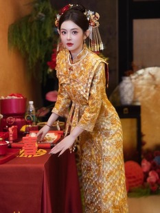 Full embroidered gown, emperor dragon and phoenix gown 2025 new high-definition Xiuhe suit bride wedding dress winter Chinese style show kimono