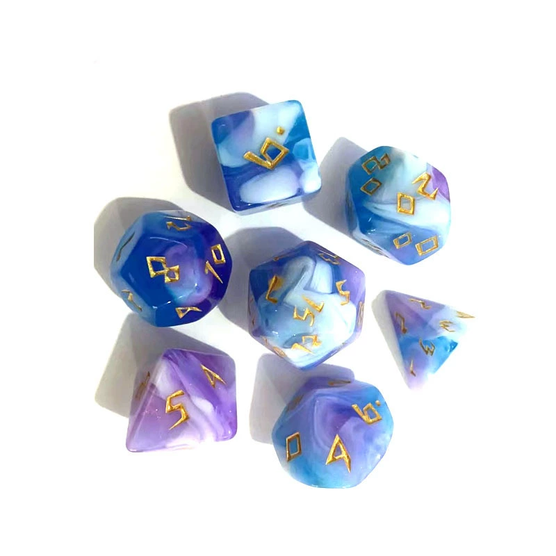 7‑piece polyhedral dice set, tricolor chameleon finish, standard DnD kit (d20–d4), multi‑color