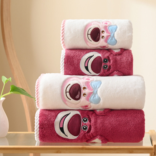 Three-dimensional strawberry bear towel bath towel coral velvet soft and absorbent children's towel set can be gift boxed and can be embroidered with logo