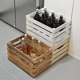 定制木框木箱子超市陈列水果蔬菜苹果收纳筐复古木盒实木质储物箱