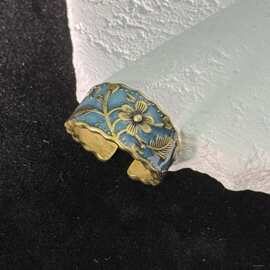 新款复古滴胶向日葵做旧戒指原创梵高珐琅彩锡金指环送礼物送女友