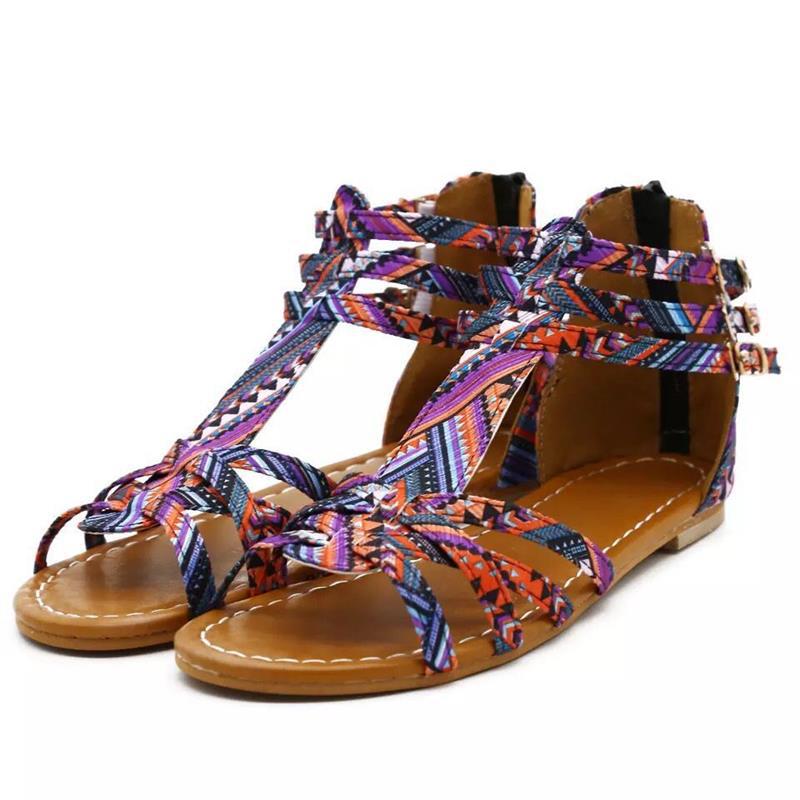 Hot-selling ethnic-style flat sandals in 2021, multi-color snake-patterned lace buckle women's sandals for export, large-sized consignment Application Scenario