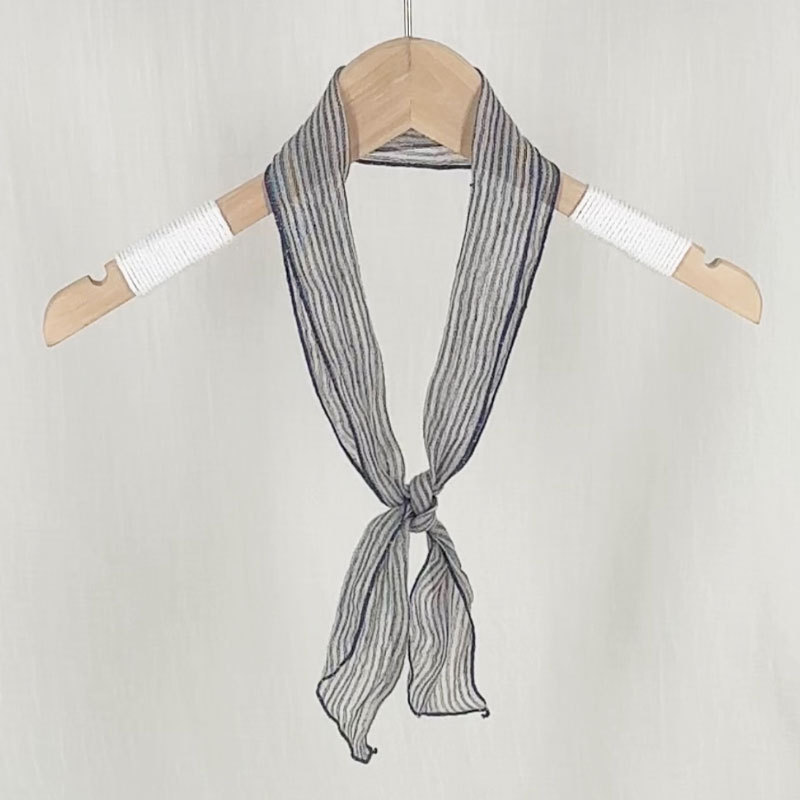 Export Japanese and Korean Pinstripe Narrow Breathable Artistic Linen Scarf Women's Spring and Autumn All-match Decorative Neck Protection Small Scarf