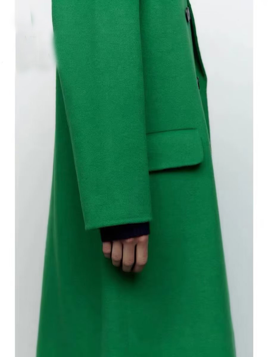 solid color pocket slim long sleeve mid-length coat NSAM139040