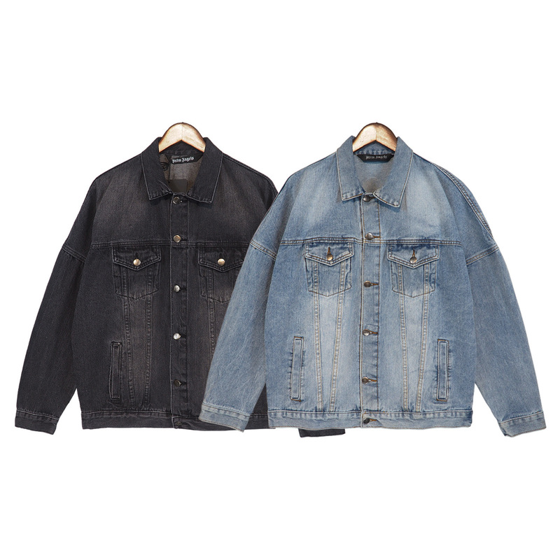 Cross-Border Trendy Brand Palm Angels Vintage Washed Printed Denim Jacket High Street Fashion Outerwear for Men and Women Cross-Border Trendy Brand Palm Angels Vintage Washed Printed Denim Jacket High Street Fashion Outerwear for Men and Women