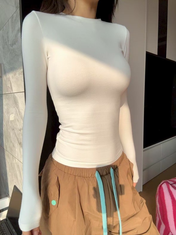 skims 卡戴珊cotton 长袖T恤弹力修身显瘦春夏圆领U领正肩高弹|undefined
