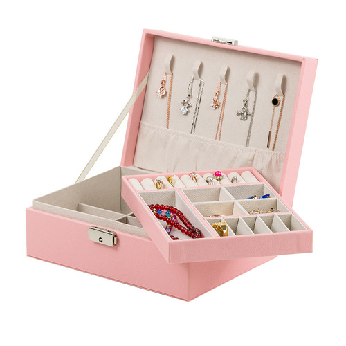 Jewelry box, double layer jewelry storage box, multifunctional earring box, jewelry storage, leather home jewelry display