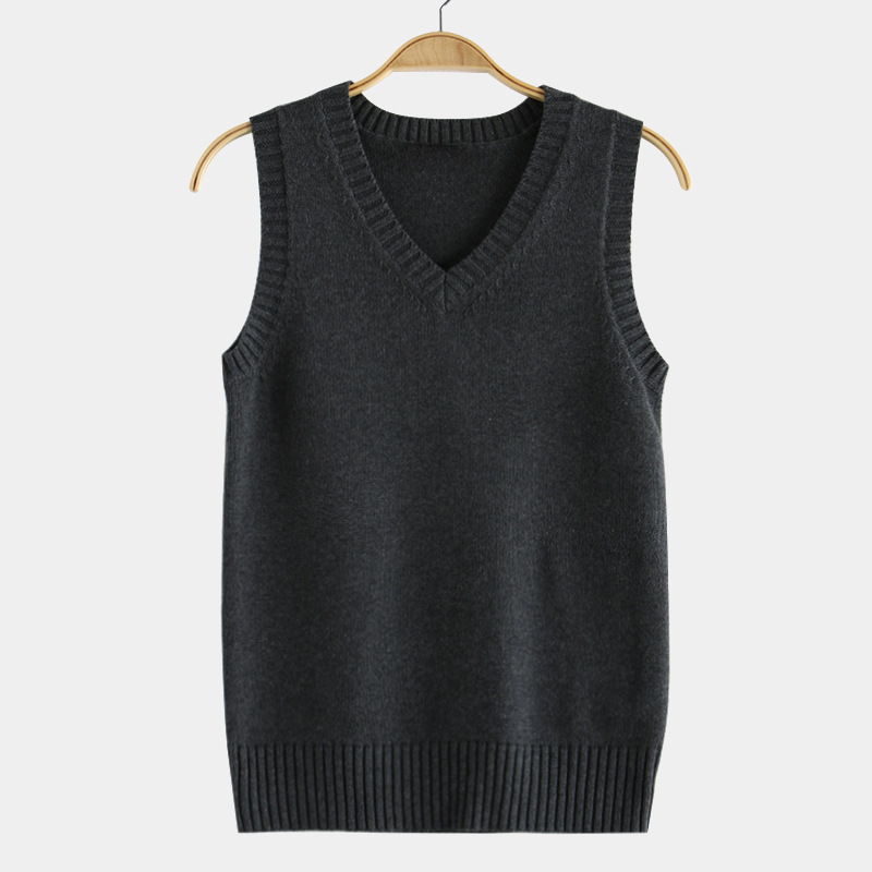 Knitted Factory Wholesale 21 Colors Jk Uniform Pure Color Vest Japanese Style V-Neck Pullover Autumn and Winter Knitwear Vest Knitwear