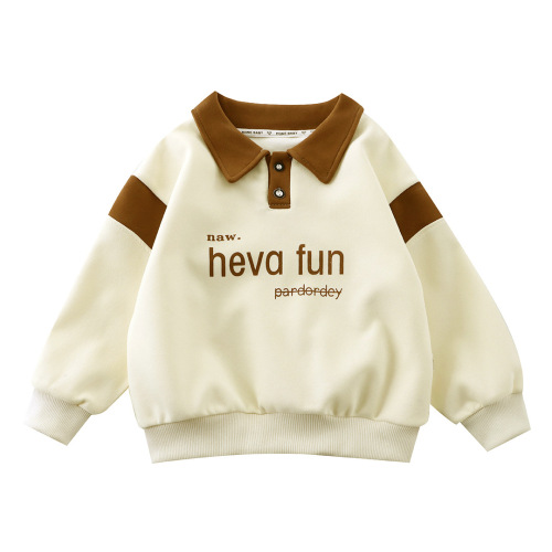 Men's Han Style Hooded Sweatshirt New Collar Polo Shirt Children Spring Autumn Loose Long Sleeve Shirt Toddler Casual Top Wholesale