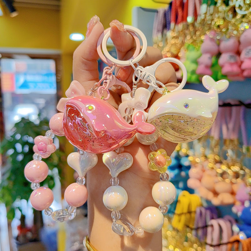 New beaded plating color whale keychain men and women couples key chain bag hanging cartoon exquisite gift
