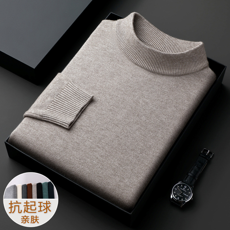 Cross-Border Wool Sweater Men's Autumn and Winter New Half Turtleneck Pullover Sweater Men's Casual Solid Color Bottoming Sweater