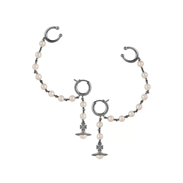 [New] xiempress Dowager long tassel pearl earrings female weiwei'an light luxury three-dimensional planet ear clip