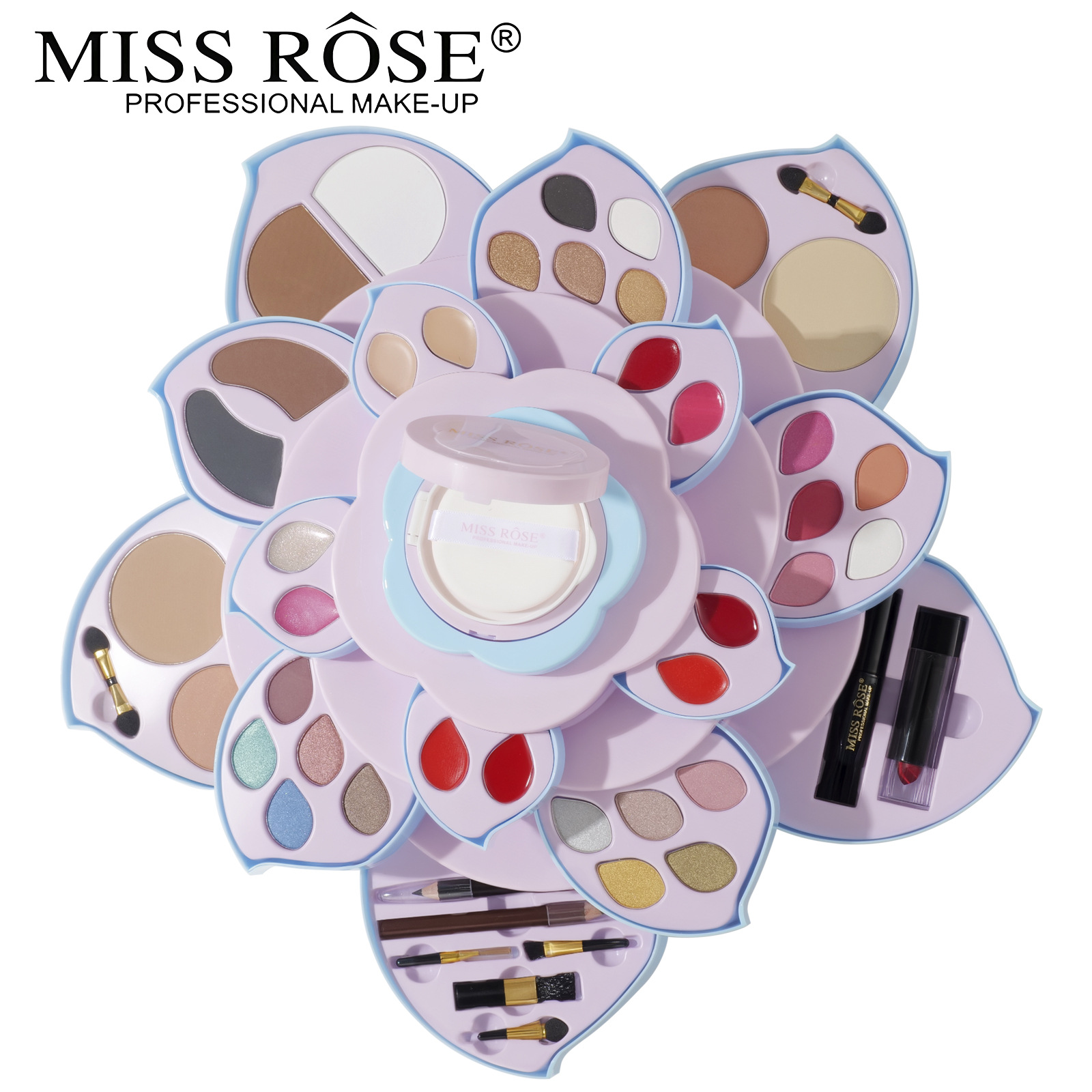 MISSROSE梅花彩妆盘气垫粉饼眼影腮红全套化妆盒定妆旋转化妆盒