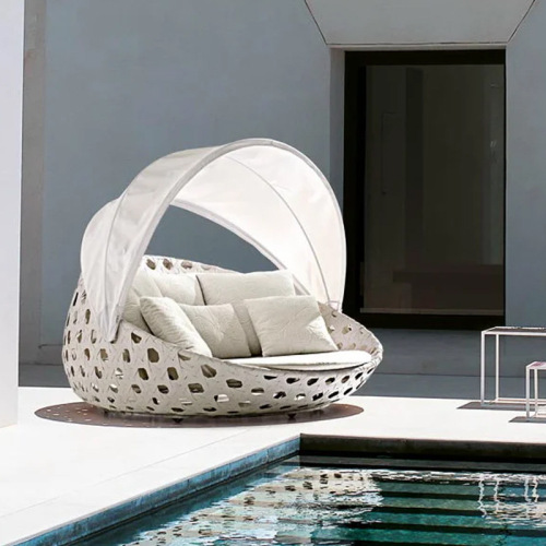 Outdoor rattan chair sofa round bed patio sunshade balcony wicker table and chairs terrace leisure reclining bed double rattan furniture