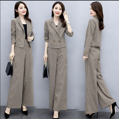 GraceChic Plaid Suit For Women Spring And Autumn 2023 New Korean Style Fashionable Age-Reducing Elegant Wide-Leg Pants Two-Piece_voghion.com