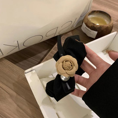 韓國山茶花發圈法式高級黑色豬大腸皮筋頭繩新款精緻時尚發繩髮飾