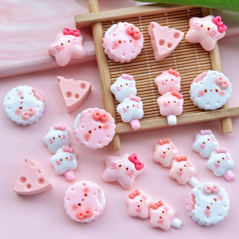 Cute Cat Biscuit String Resin DIY Accessories Mobile Phone Case Hole Shoes Patch Hairpin Hair Accessories Material