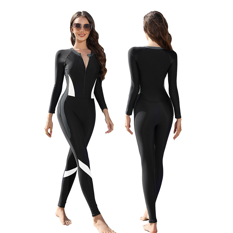 2024 European and American New One-piece Swimsuit Diving Suit Long-sleeved Trousers Women's Sun-proof Quick-drying Surf Diving Suit Swimsuit