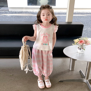 女童夏装卡通短袖套装2025新款儿童防蚊裤洋气两件套宝宝夏季衣服-阿里巴巴