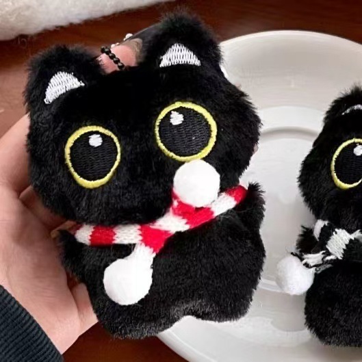 Black Cat Plush Doll Pendant Cat Bag Accessory Couple Gift for Girlfriend Squeaky Sound