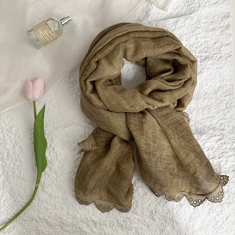 Bufanda Estilo coreano, primavera y otoño, nueva moda, color sólido, borde de encaje, cuello, bufanda larga, chal
