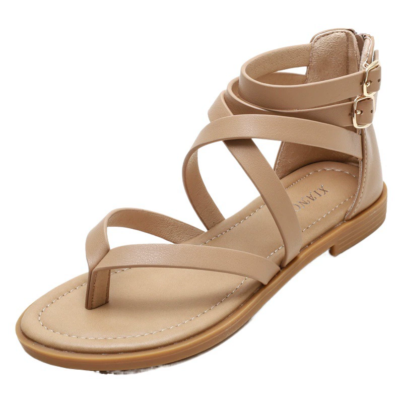 Женские сандалии на плоской подошве с римским ремешком, летняя новая Универсальная простая Женская обувь в стиле ретро на низком каблуке 770-21