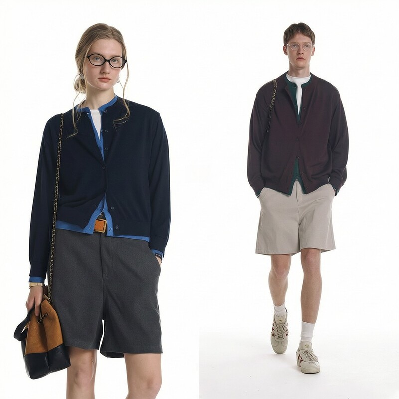 [100% Lyocell, Faux Two-Piece Design] Vintage Color-Block Knit Cardigan Sweater, Suitable for Both Men and Women