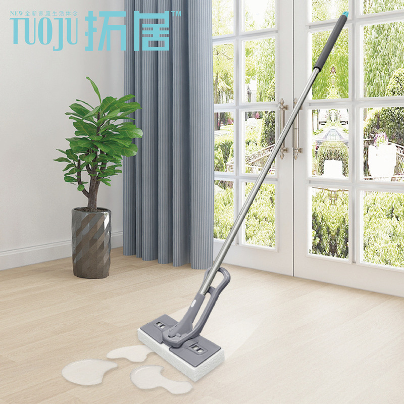 Factory Direct Sales Hand-Washable Stainless Steel Rod Sponge Squeeze Mop Hand-Washable Flat Squeeze Labor-Saving Thickeneding