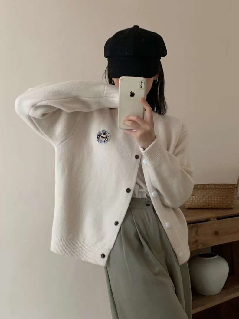 24 invierno Puyuan suave pegajoso oso bordado suéter chaqueta de béisbol mujer 2024 otoño invierno redondo