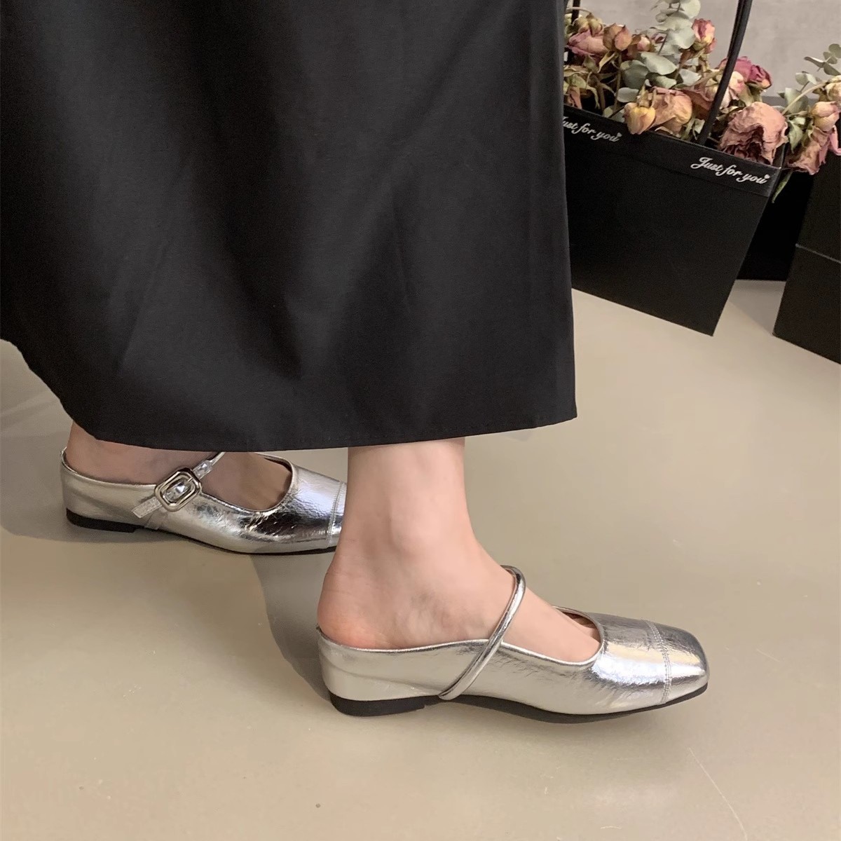 French feeling silver ballet shoes fairy shoes 2025 spring and autumn shallow mouth with Mary Jane shoes women