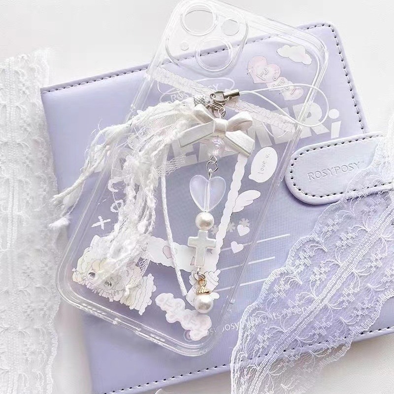 [Mixed line angel] bow love cute girl heart beaded chain decorative mobile phone pendant handmade chain