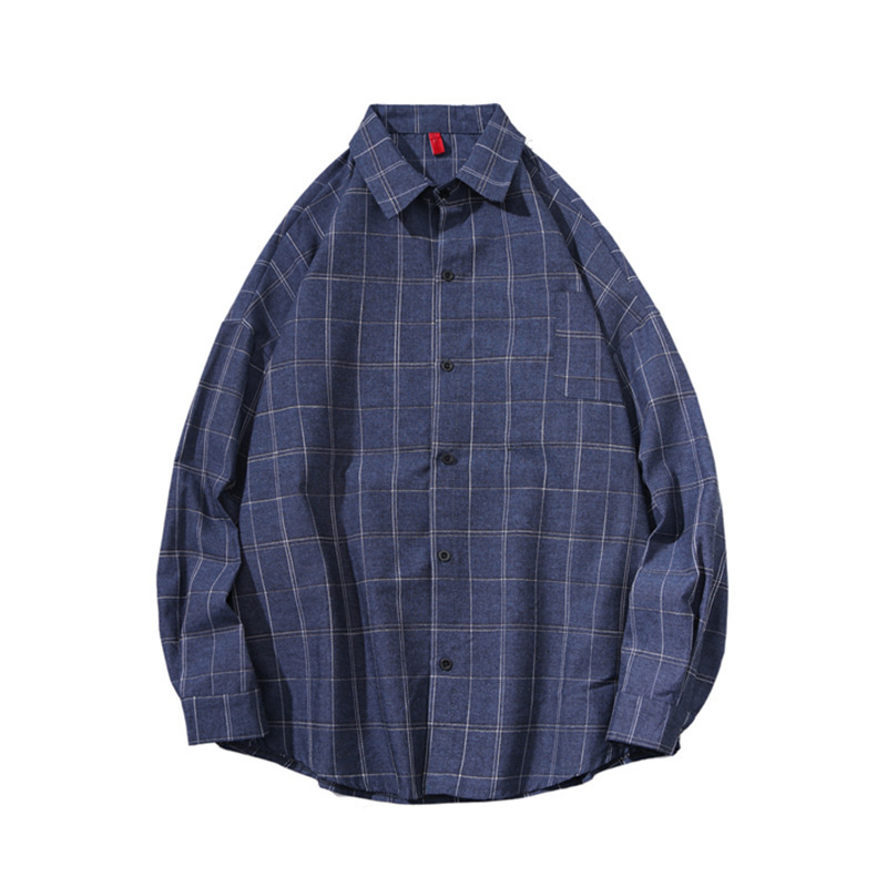 Verano nueva camisa de manga larga hombres sueltos camisa a cuadros Negro estilo coreano de moda guapo primavera y otoño top