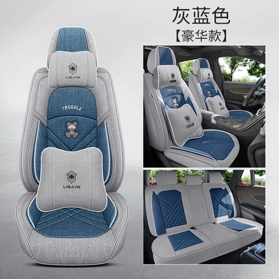 Modelə uyğun (Original) oturacaq örtükləri – Suitable for All Seasons, Pure Linen - a1-blue-gray-luxury-version-2-headrests-2-pillows-five-seats-default-item