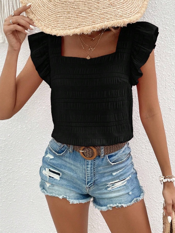 Women's T-shirt Short Sleeve Blouses Ruffles Simple Style Solid Color display picture 11