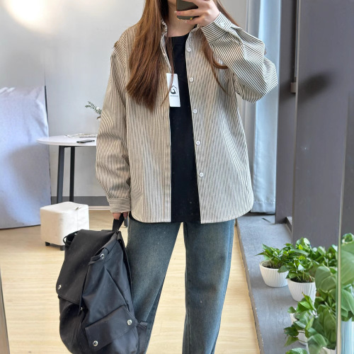 Vintage Striped Long-Sleeve Shirt for Men, Spring and Autumn Season High-Quality Shirt, Unisex Version Casual Loose Cardigan Jacket Trendy